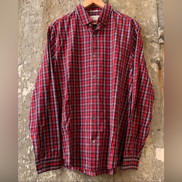 Penguin Munsingwear Classic Fit Red Plaid Mens Casual Button Up Shirt - Picture 2 of 2